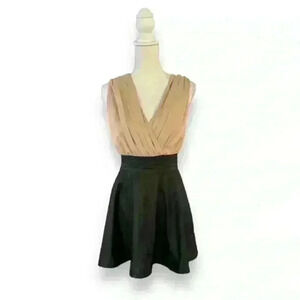 Faux Black Leather Bottom with Beige Top Fit Flare Size Medium NWOT